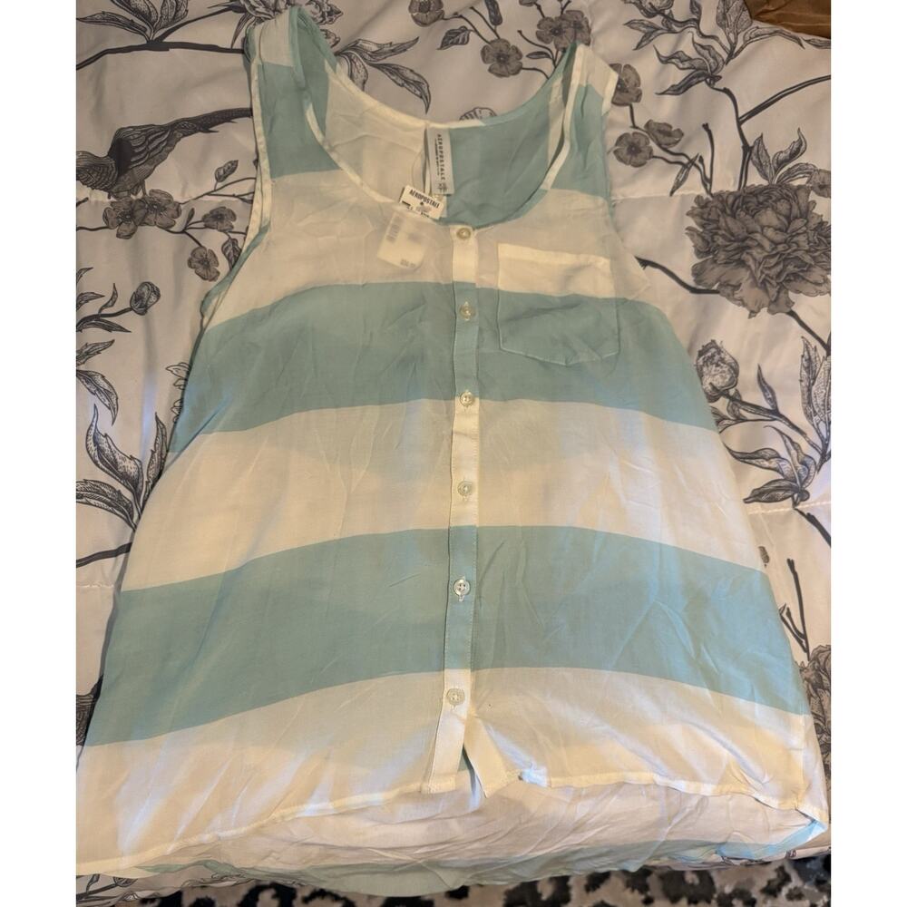 NWT Aeropostale Women's White/Aqua Tank Top, Size XS